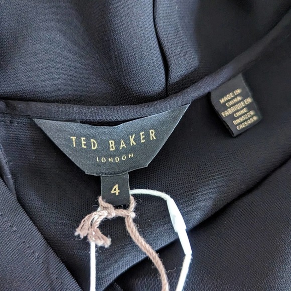 Ted Baker London Simbah Scallop Asymmetric Hem Strappy Black Midi Dress Size 4 - Picture 9 of 10